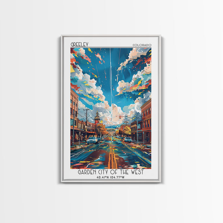Greeley Travel Poster, Framed Canvas Print, City Travel Poster, Travel Wall Decor, Travel Print, Travel Art Print, Home Office Decor
