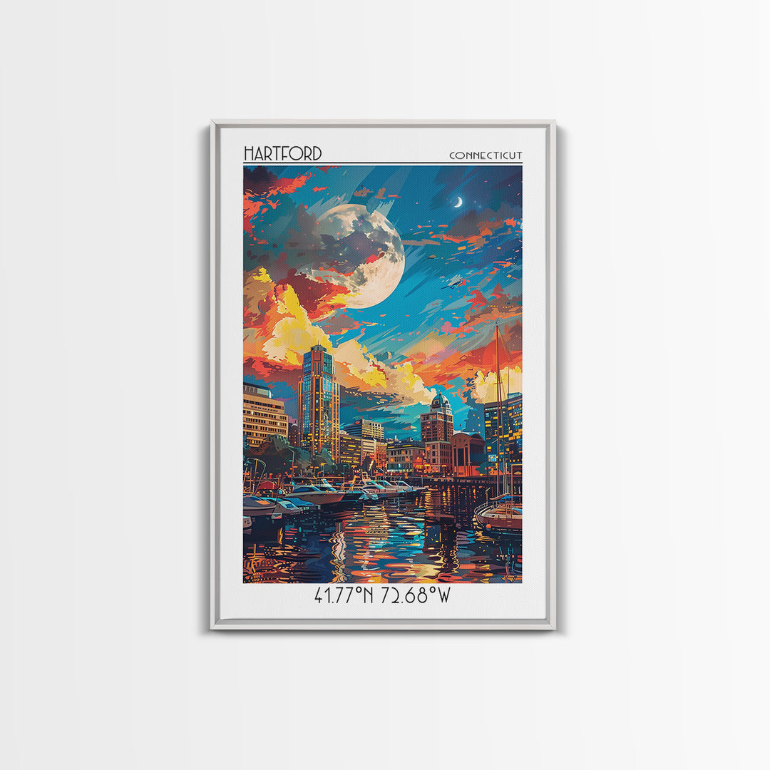 Hartford Travel Poster, Framed Canvas Print, Vintage Travel Print, City Wall Art, City Art Print, Mid Century Wall Art, Poster Print