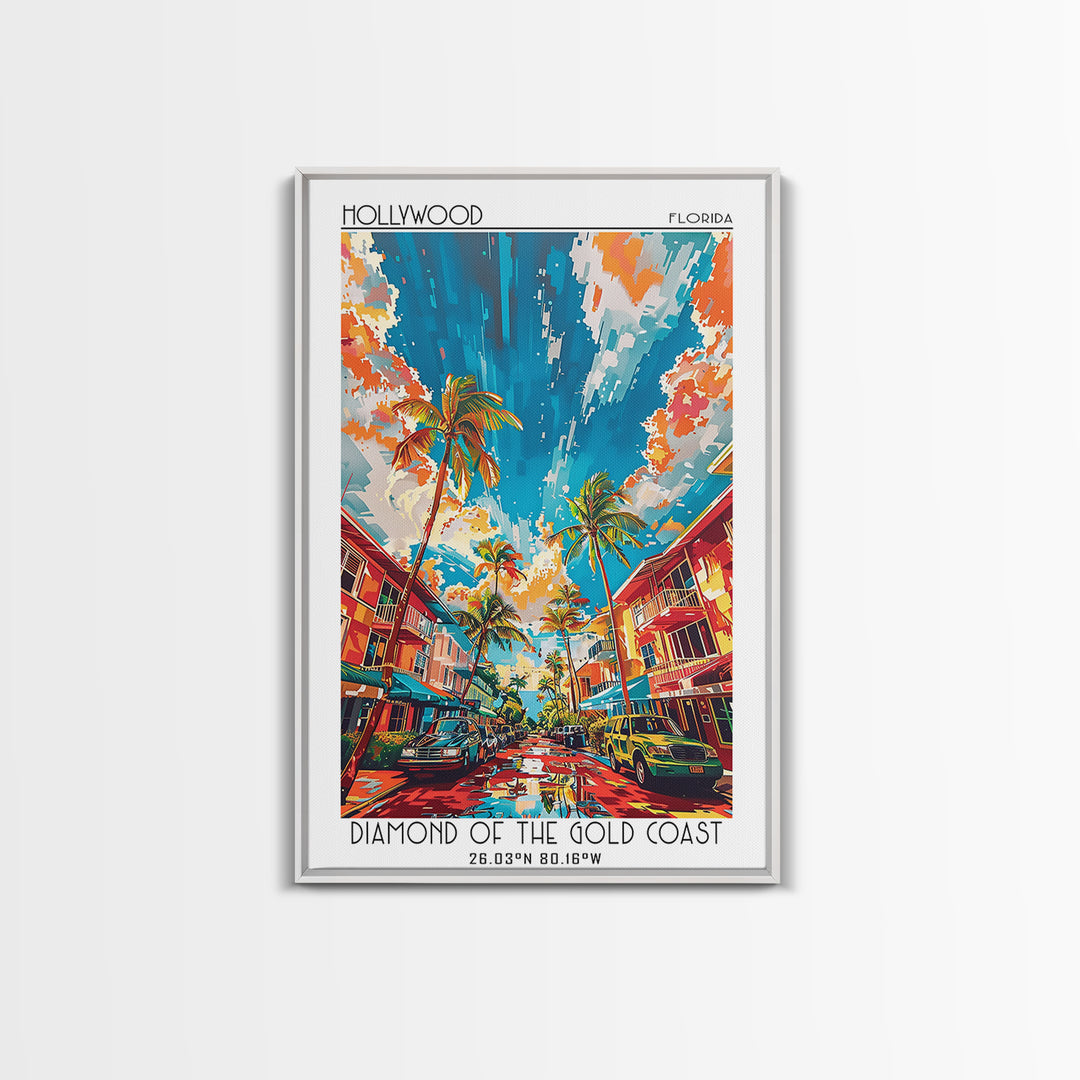 Hollywood Travel Poster, Canvas Print, Travel Prints, Landscape Art, Mid Century Wall Art, Home Decor, Travel Decor, Travel Wall Art
