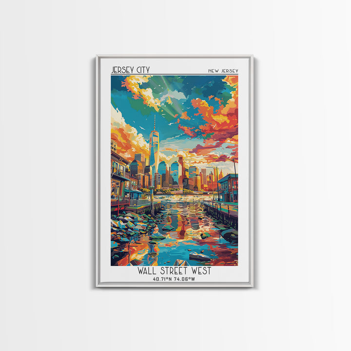 Jersey City Travel Poster, Canvas Print, Retro Wall Art, Travel Print, Living Room Wall Art, City Wall Art, Fine Art Print, Wall Art