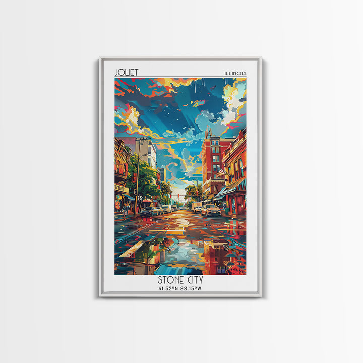 Joliet Travel Poster, Framed Canvas Print, Travel Wall Decor, Minimalist Poster, Poster Print, Mid Century Wall Art, Wanderlust Gift
