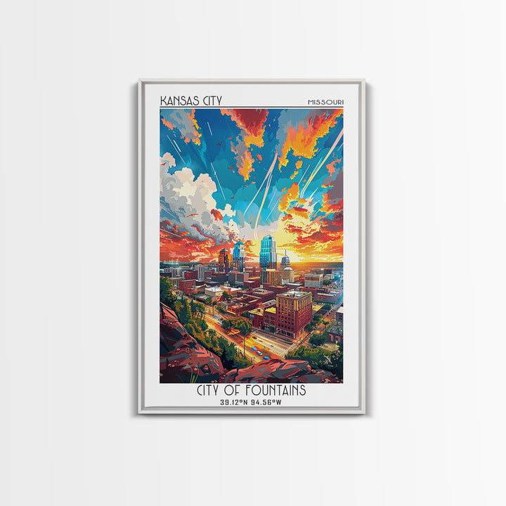Kansas City Travel Poster, Canvas Print, Vintage Travel Print, City Wall Art, Wanderlust Gift, Vintage Travel Art, City Illustration