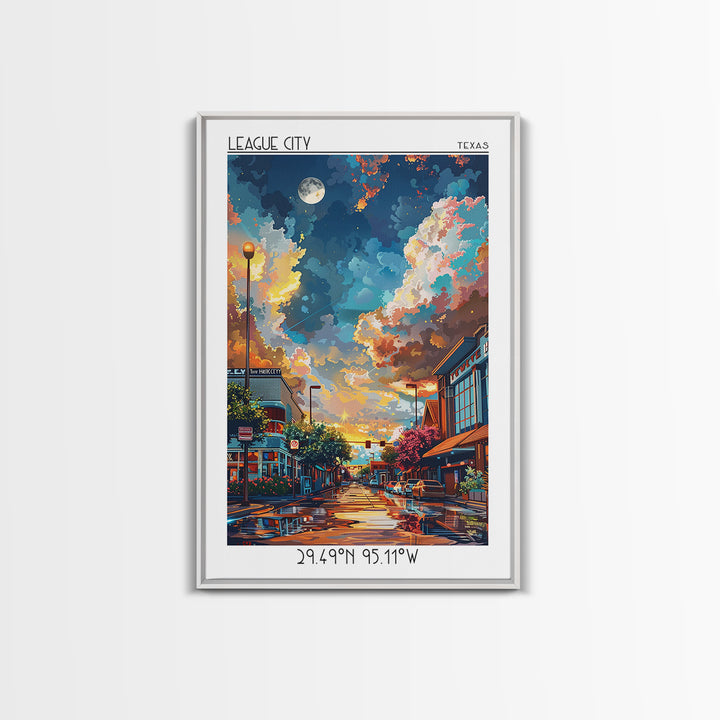 League City Travel Poster, Canvas Print, Retro Travel Poster, City Wall Art, Travel Prints, Living Room Wall Art, Retro Travel Print