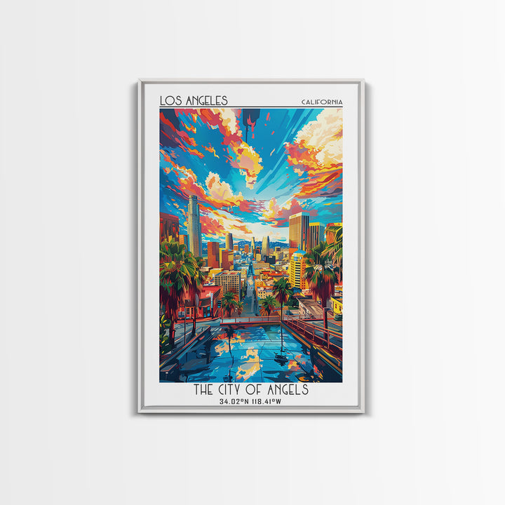 Los Angeles Travel Poster, Framed Canvas Print, Travel Prints, Landscape Art, Travel Wall Decor, Retro Wall Art, Retro Travel Poster