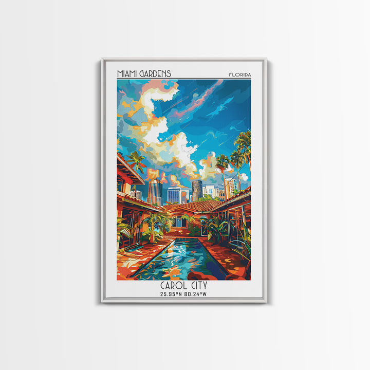 Miami Gardens Travel Poster, Canvas Print, Travel Art Print, Modern Wall Decor, Landscape Art, Wanderlust Gift, Living Room Wall Art