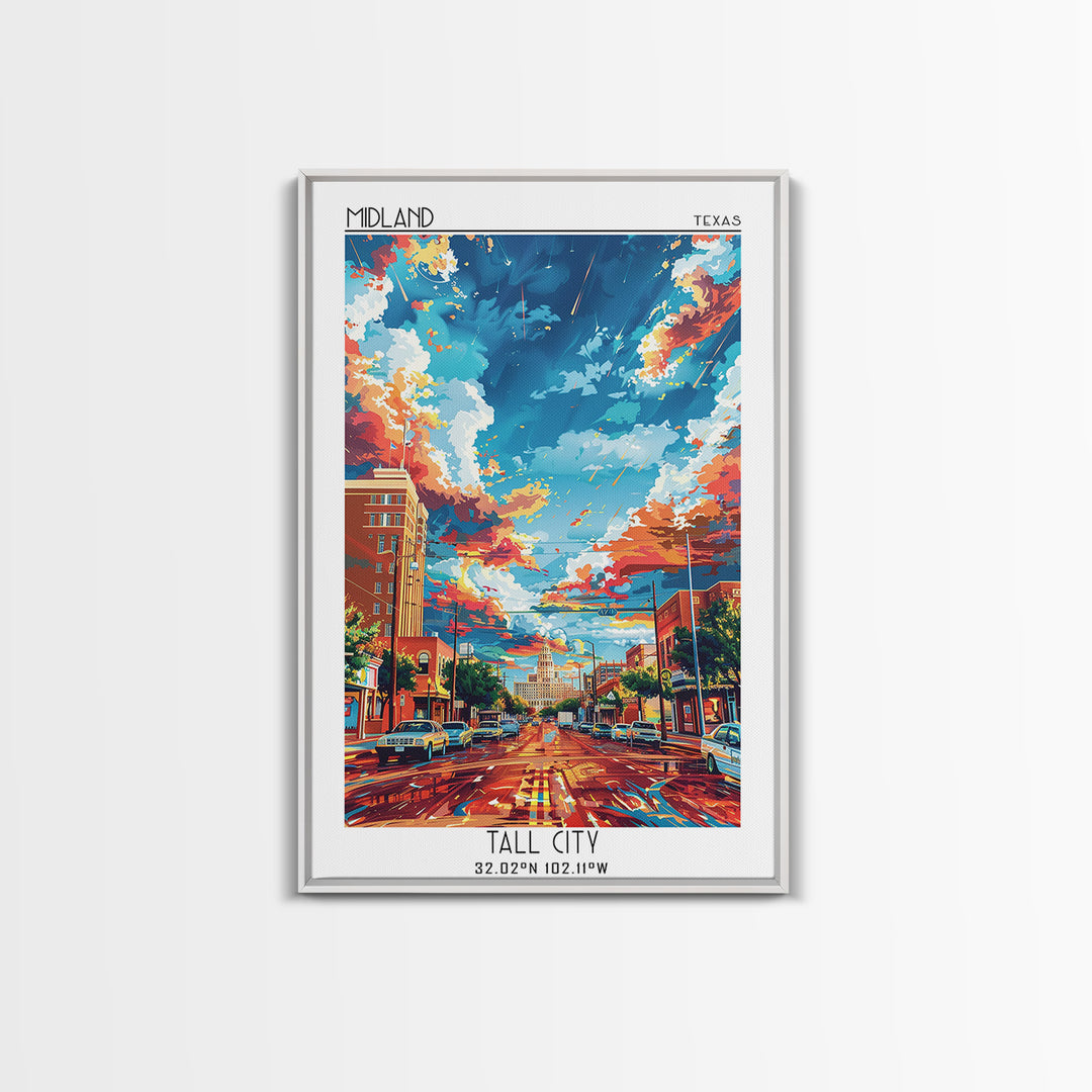 Midland Travel Poster, Framed Canvas Print, Retro Travel Poster, City Wall Art, Vintage Poster, Fine Art Print, Vintage Travel Print