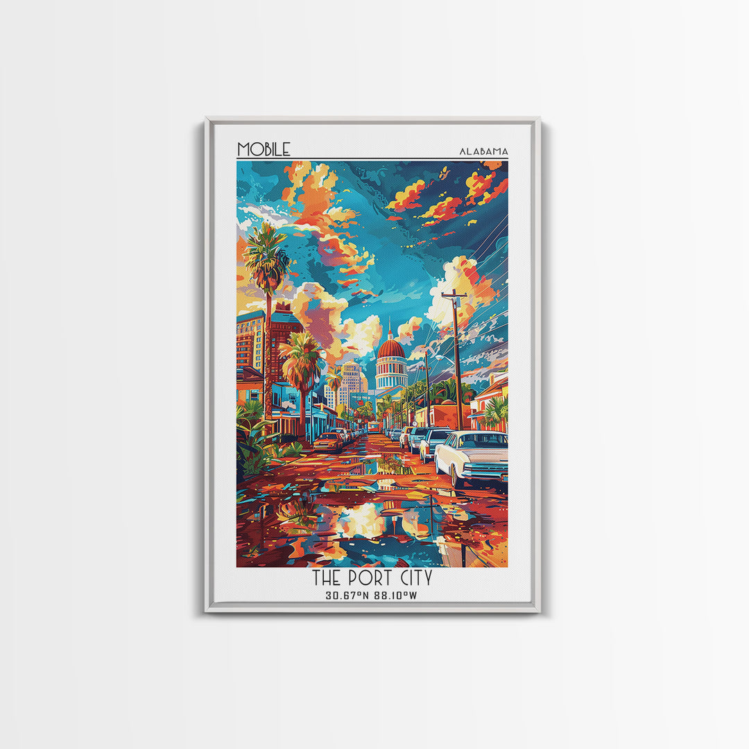 Mobile Travel Poster, Framed Canvas Print, Travel Wall Decor, Minimalist Poster, Poster Art, Retro Travel Poster, Retro Travel Print