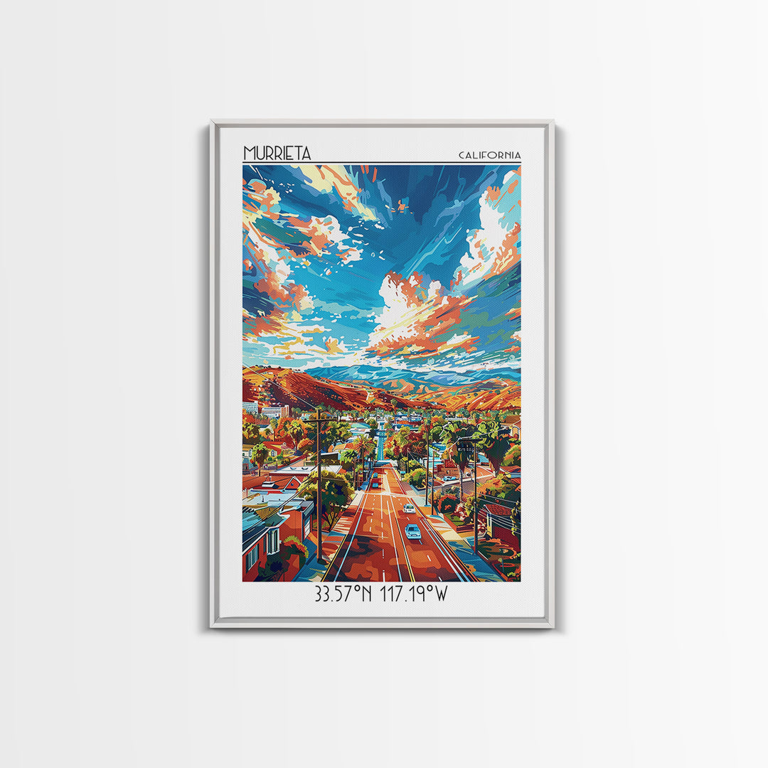 Murrieta Travel Poster, Framed Canvas Print, City Art Print, Travel Wall Art, Gallery Wall Set, Wanderlust Gift, Vintage City Poster