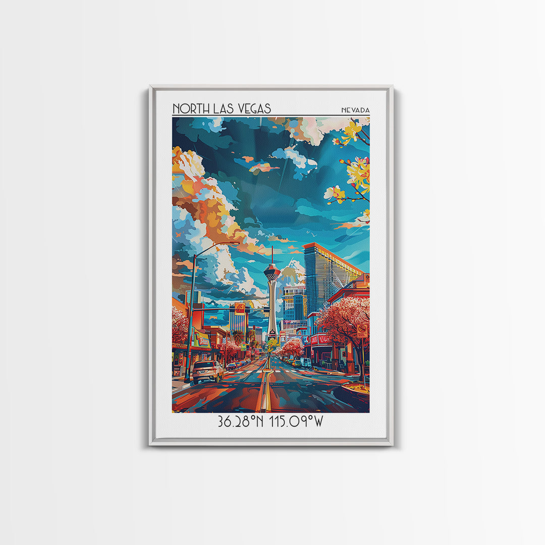 North Las Vegas Travel Poster, Framed Canvas Print, Retro Travel Poster, City Wall Art, Landscape Art, Poster Print, Travel Wall Art