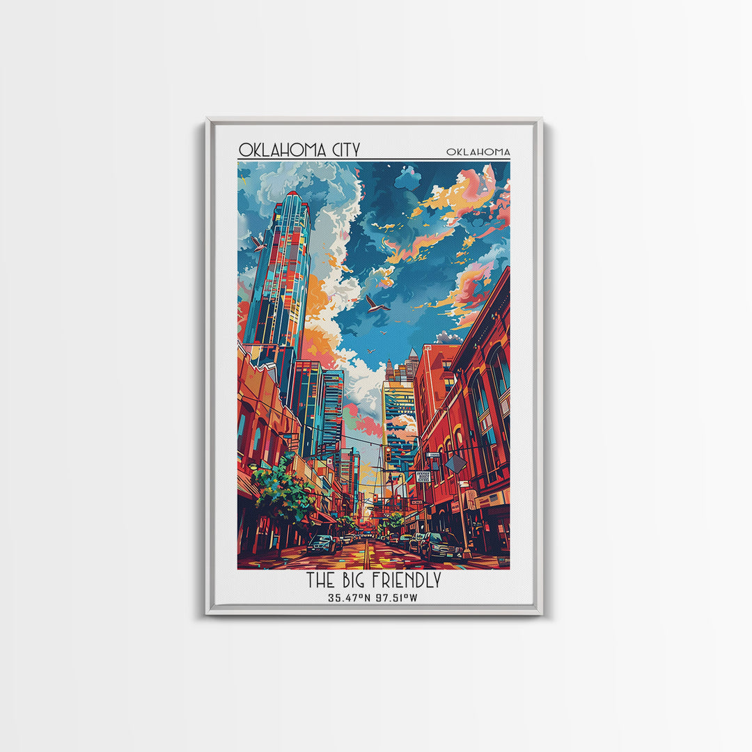 Oklahoma City Travel Poster, Framed Canvas Print, City Travel Poster, Vintage City Poster, Wall Art, Travel Art Print, City Wall Art