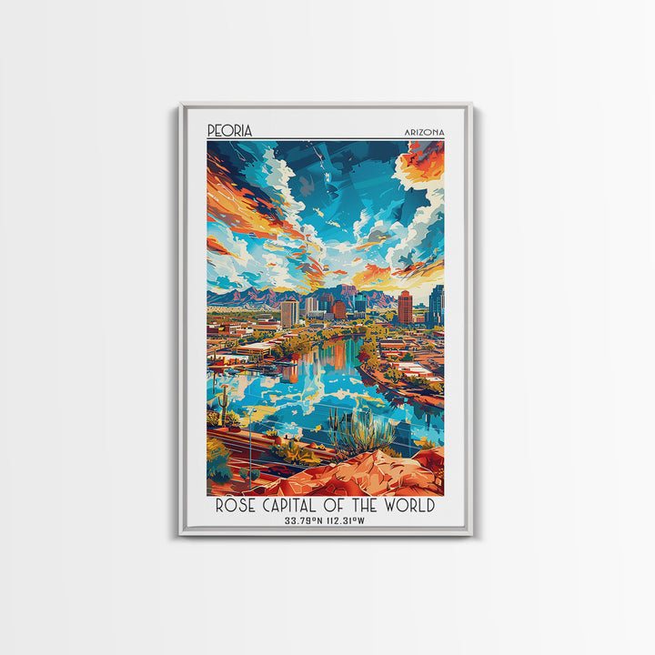 Peoria Travel Poster, Canvas Print, City Travel Poster, Vintage City Poster, Wanderlust Gift, Mid Century Wall Art, Travel Art Print