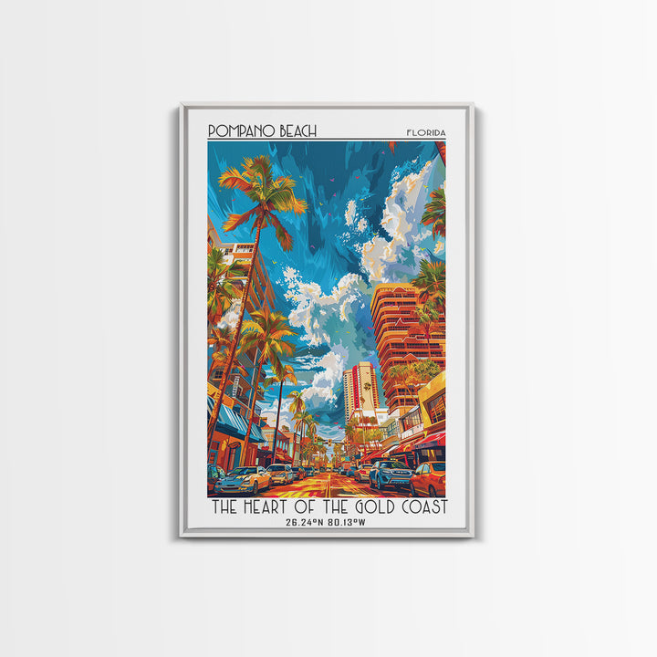 Pompano Beach Travel Poster, Framed Canvas Print, Travel Prints, Landscape Art, Minimalist Poster, Vintage City Poster, Travel Print