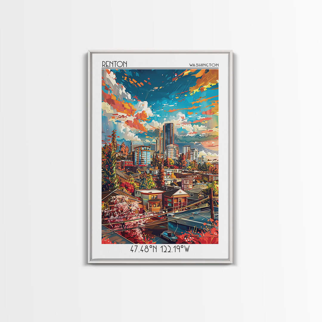 Renton Travel Poster, Canvas Print, Poster Print, Travel Wall Art, Wanderlust Gift, City Illustration, Vintage Poster, Travel Prints