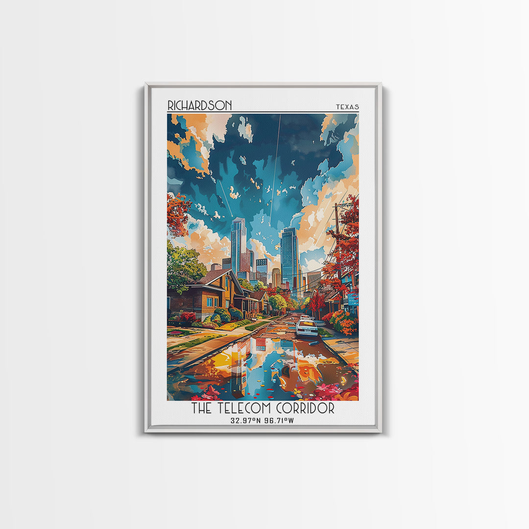 Richardson Travel Poster, Framed Canvas Print, Retro Travel Poster, City Wall Art, Poster Print, Landscape Art, Watercolor Cityscape