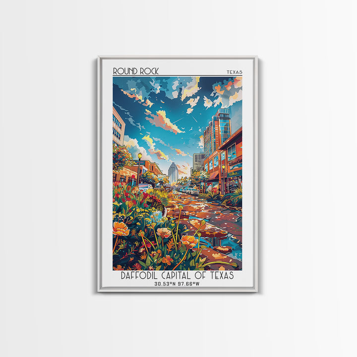 Round Rock Travel Poster, Framed Canvas Print, City Art Print, Travel Wall Art, Travel Posters, Colorful Wall Art, Home Office Decor