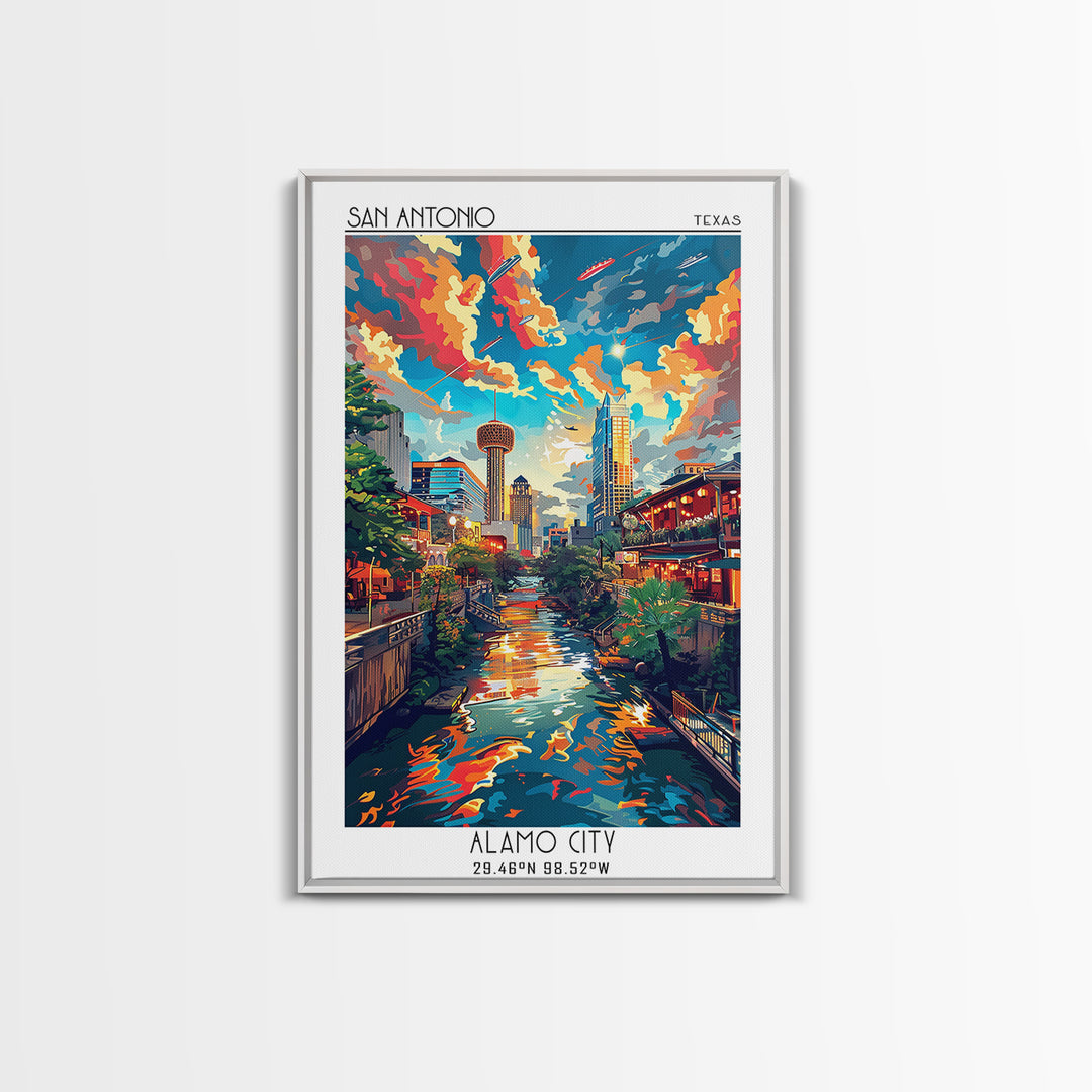 San Antonio Travel Poster, Framed Canvas Print, City Travel Poster, Vintage City Poster, Travel Print, Landscape Art, Fine Art Print