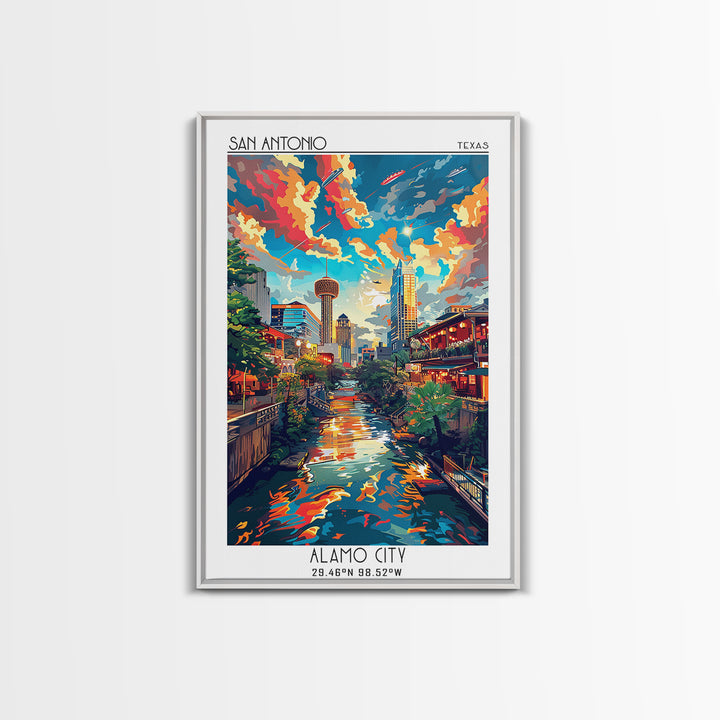 San Antonio Travel Poster, Framed Canvas Print, City Travel Poster, Vintage City Poster, Travel Print, Landscape Art, Fine Art Print