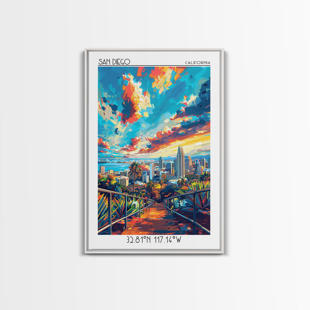 San Diego Travel Poster, Canvas Print, Travel Wall Art, City Wall Art, City Illustration, Art Print, Home Office Decor, Travel Decor