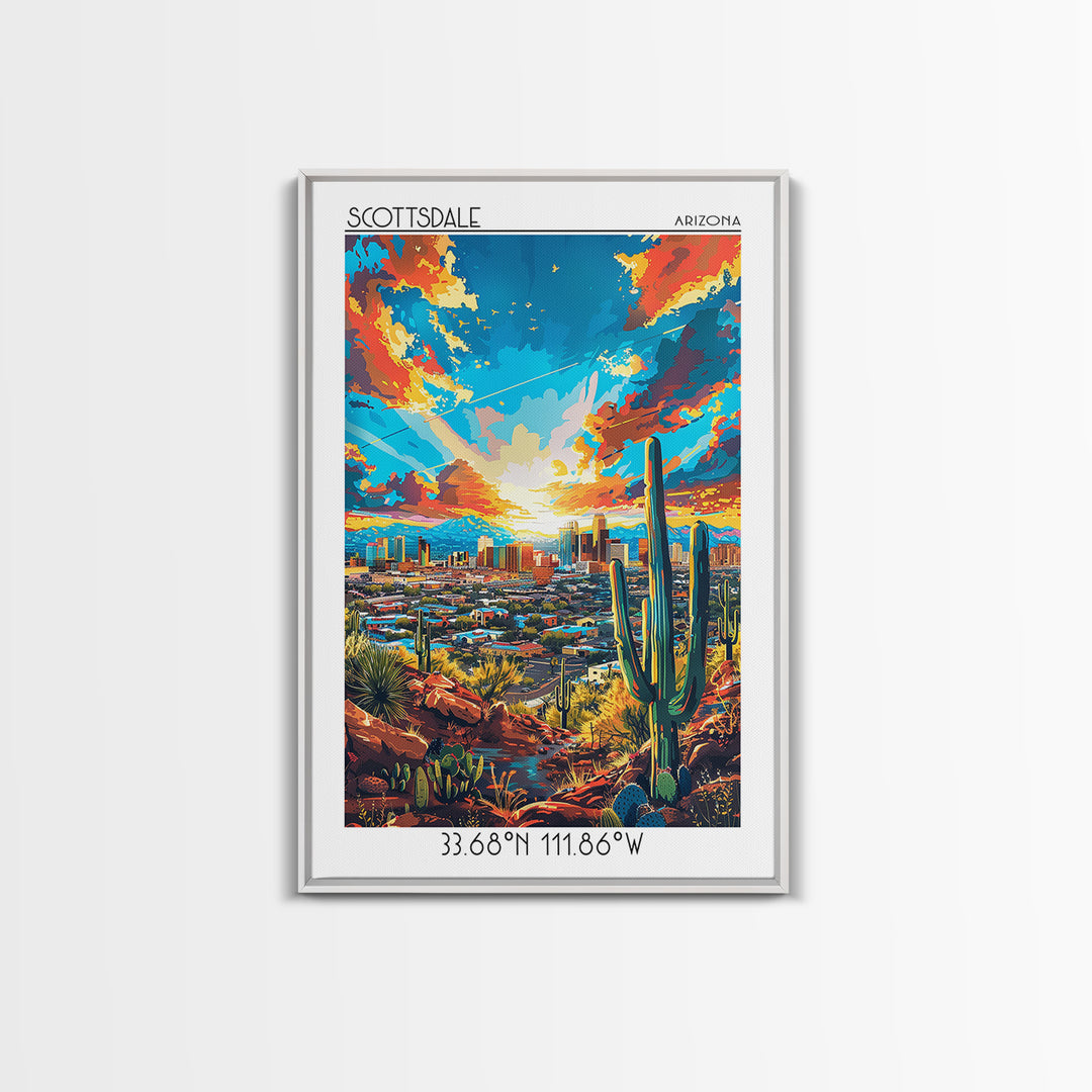 Scottsdale Travel Poster, Canvas Print, City Travel Poster, Travel Wall Art, City Illustration, Vintage City Poster, Wanderlust Gift