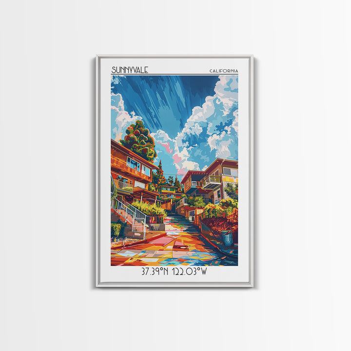 Sunnyvale Travel Poster, Canvas Print, City Art Print, Travel Wall Art, Mid Century Wall Art, Retro Travel Poster, City Illustration