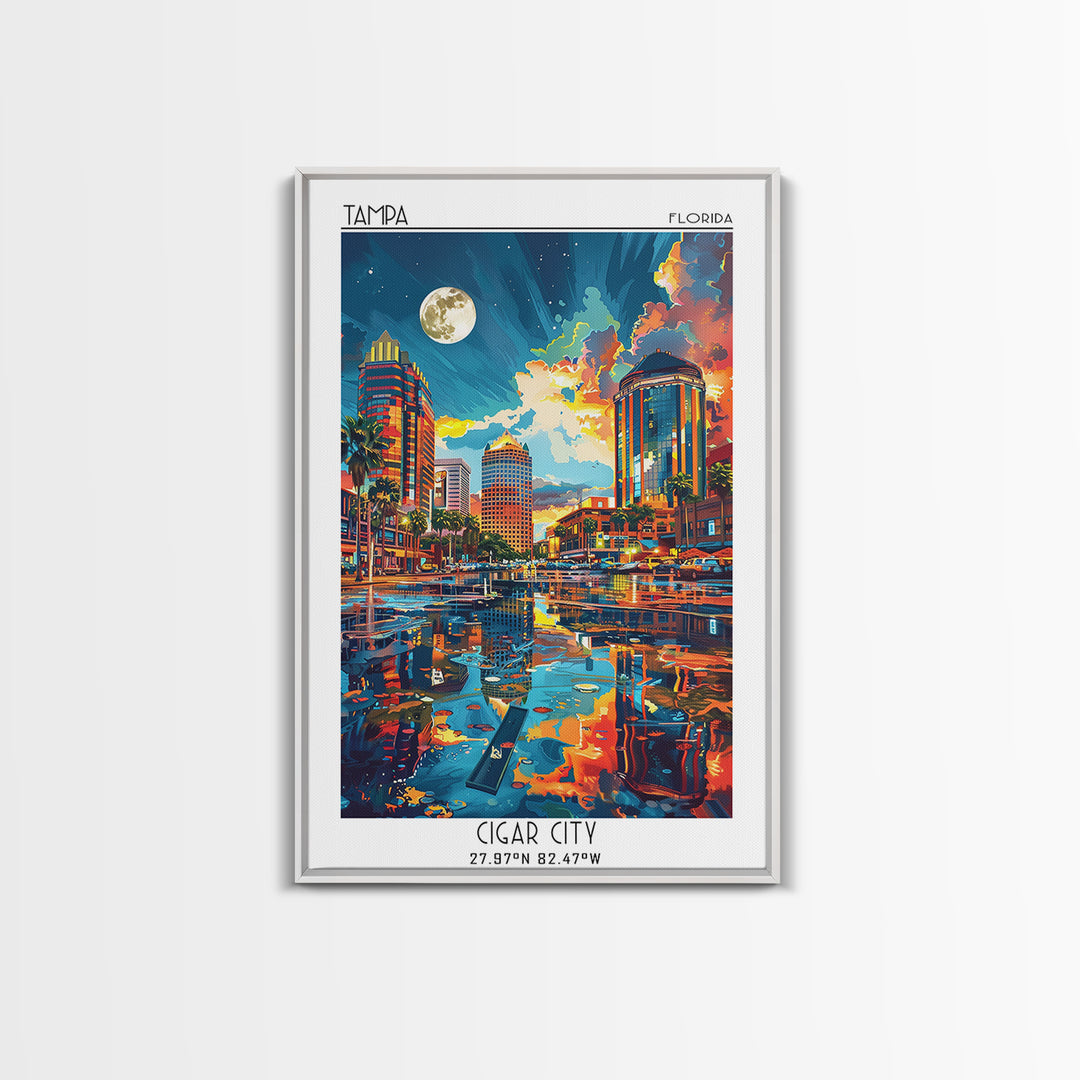 Tampa Travel Poster, Framed Canvas Print, Retro Travel Poster, City Wall Art, City Illustration, Vintage City Poster, Fine Art Print