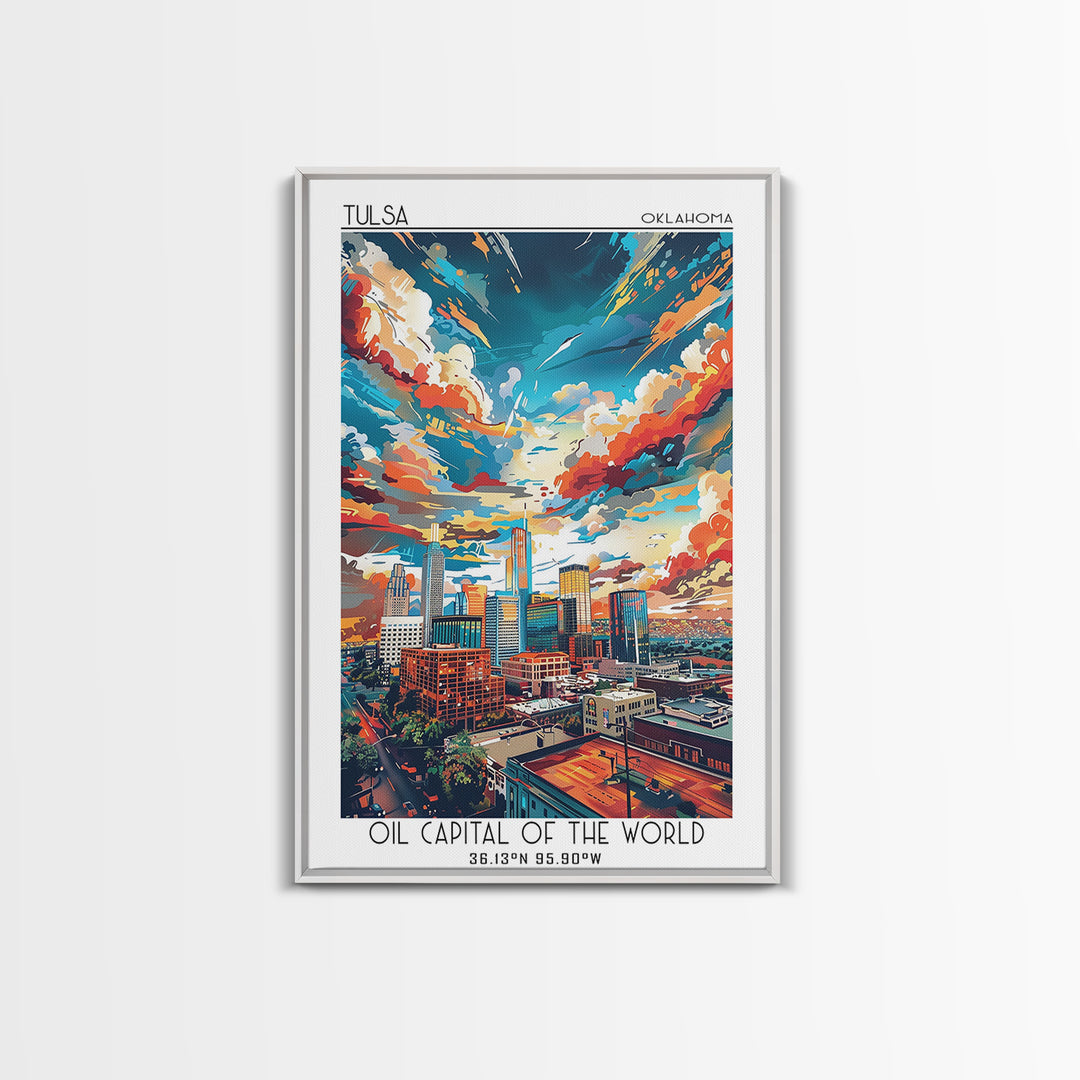 Tulsa Travel Poster, Framed Canvas Print, City Art Print, Travel Wall Art, Living Room Wall Art, Travel Art Print, Colorful Wall Art
