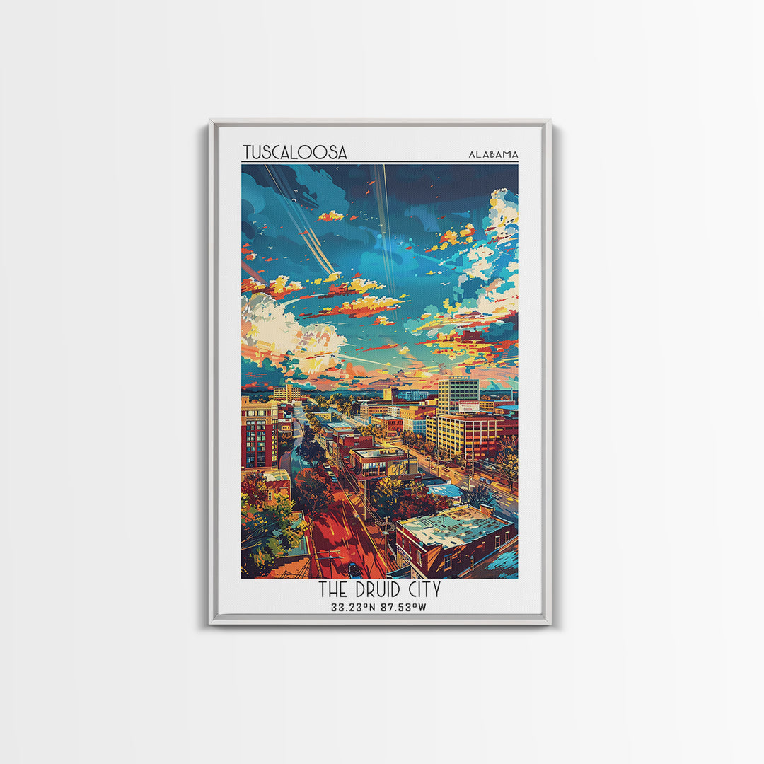 Tuscaloosa Travel Poster, Framed Canvas Print, Travel Wall Art, City Wall Art, Mid Century Wall Art, Home Office Decor, Travel Decor