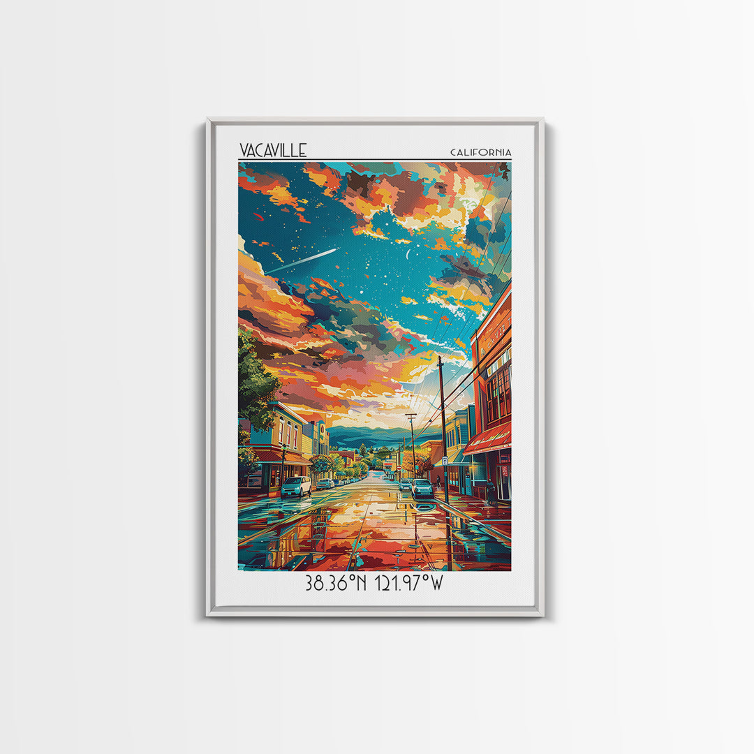 Vacaville Travel Poster, Framed Canvas Print, Retro Travel Poster, City Wall Art, Landscape Art, Travel Art Print, Home Office Decor