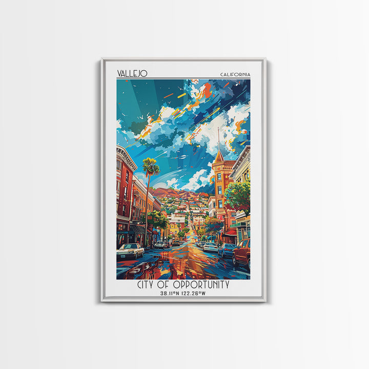 Vallejo Travel Poster, Framed Canvas Print, Retro Wall Art, Travel Print, Home Office Decor, Living Room Wall Art, Minimalist Poster