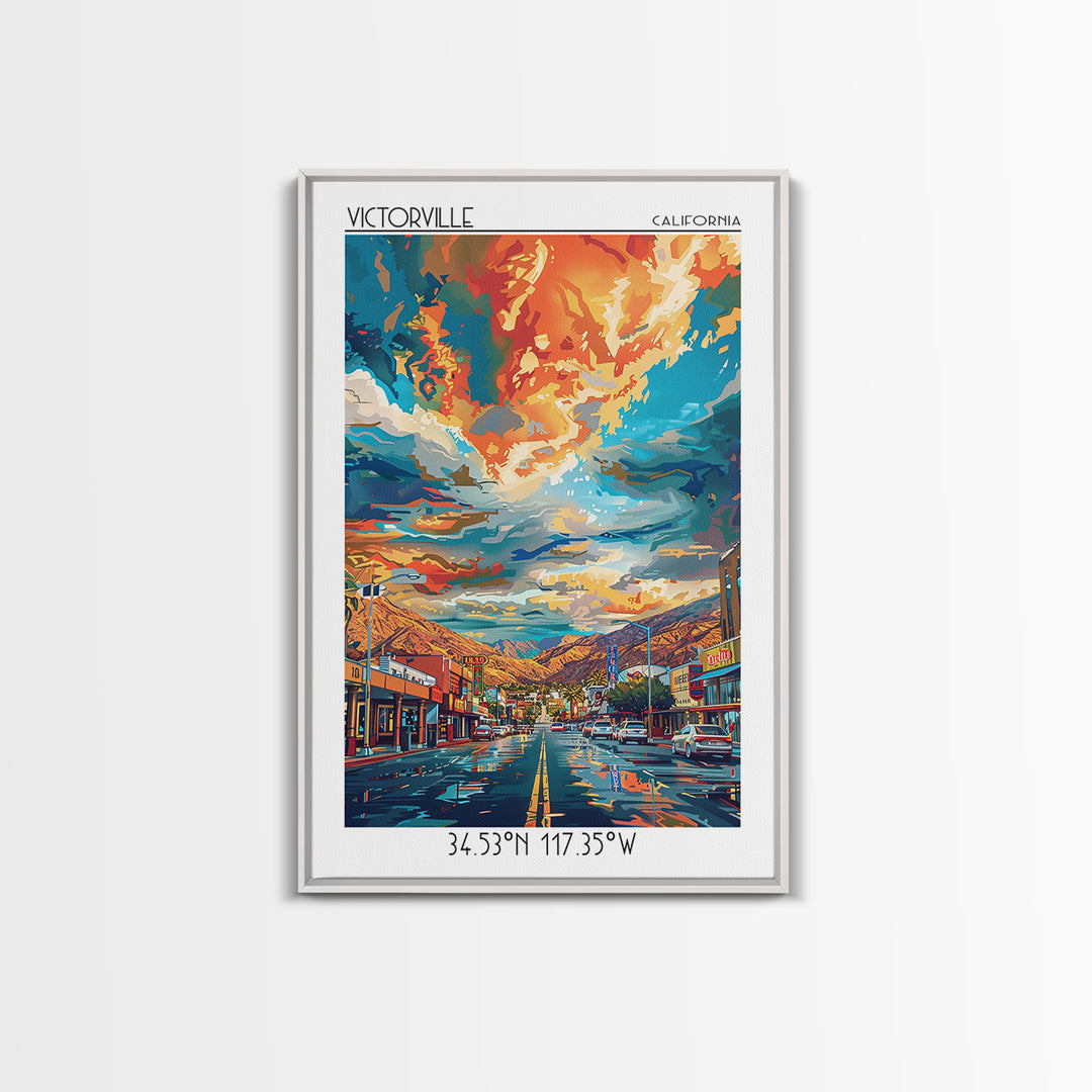 Victorville Travel Poster, Framed Canvas Print, Travel Art Print, Modern Wall Decor, City Wall Art, City Travel Poster, Travel Print