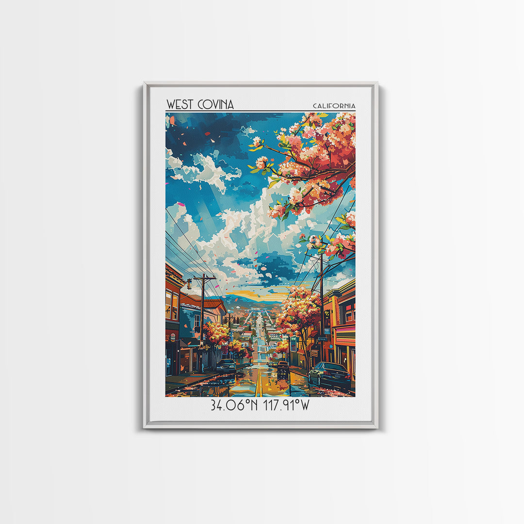 West Covina Travel Poster, Framed Canvas Print, Retro Travel Poster, City Wall Art, Modern Wall Decor, Minimalist Poster, Poster Art