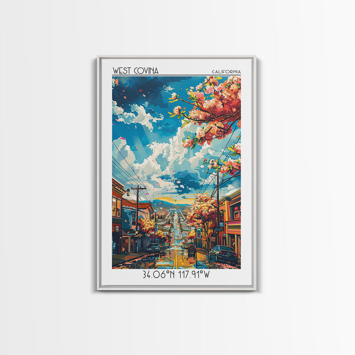 West Covina Travel Poster, Framed Canvas Print, Retro Travel Poster, City Wall Art, Modern Wall Decor, Minimalist Poster, Poster Art