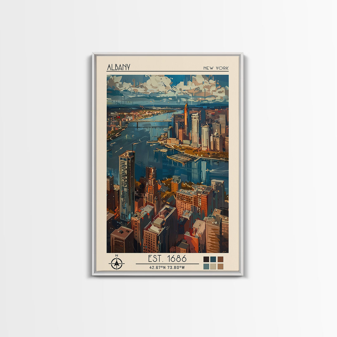 Albany Travel Poster, Framed Canvas Print, City Travel Poster, Travel Wall Art, Home Office Decor, Modern Wall Decor, Retro Wall Art