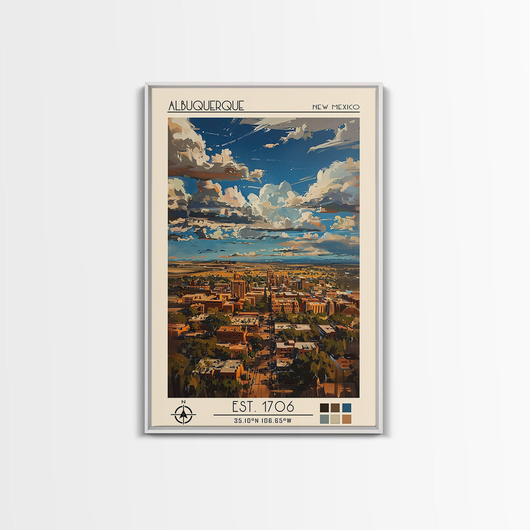 Albuquerque Travel Poster, Framed Canvas Print, City Art Print, Travel Wall Art, Vintage Poster, Gallery Wall Set, Minimalist Poster