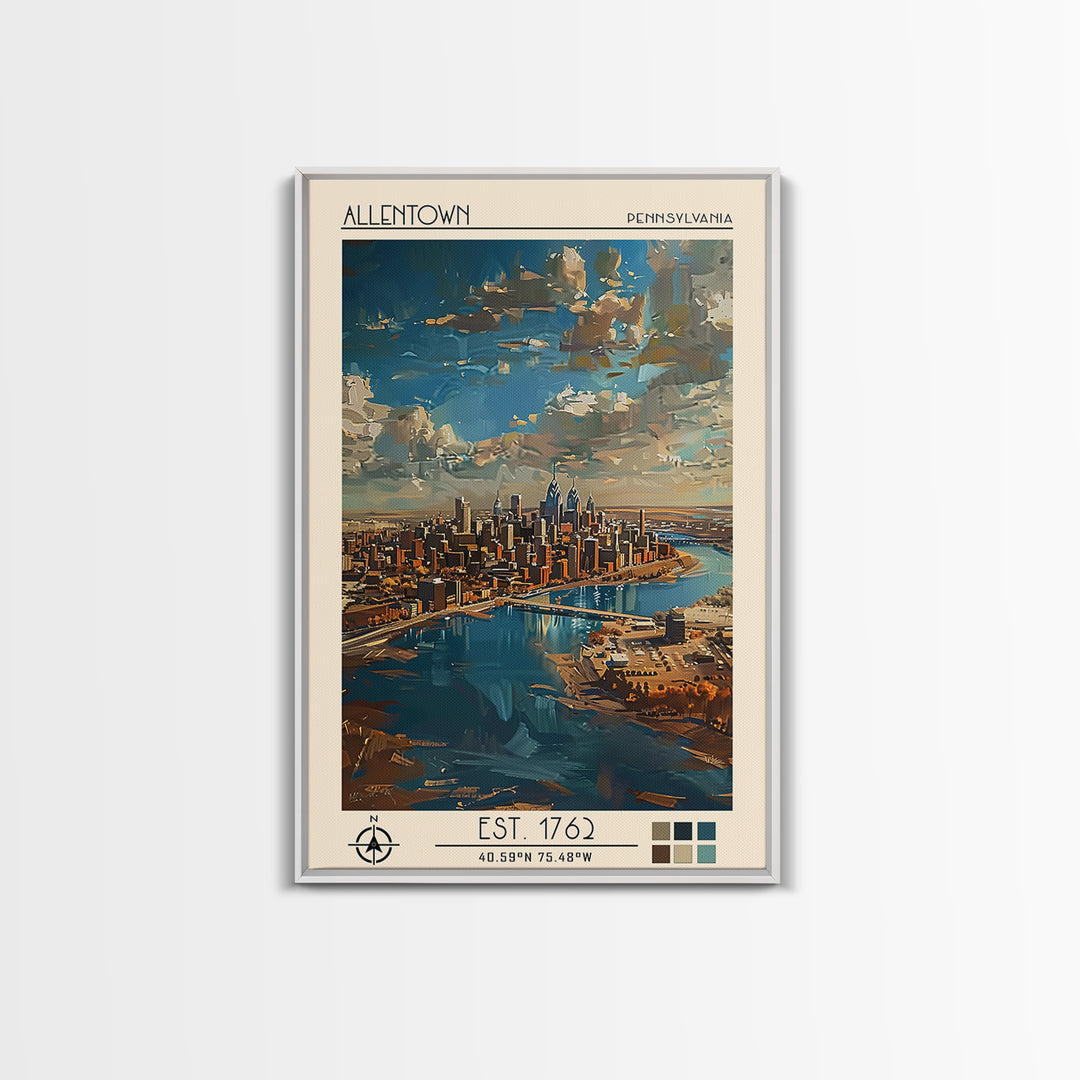 Allentown Travel Poster, Framed Canvas Print, City Art Print, Travel Wall Art, Travel Art Print, Retro Wall Art, Vintage City Poster