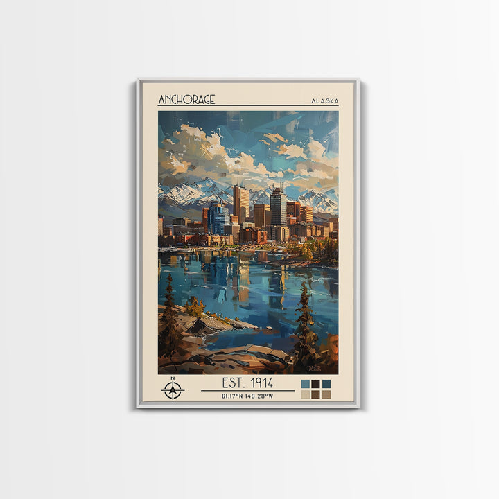 Anchorage Travel Poster, Framed Canvas Print, Travel Prints, Landscape Art, Fine Art Print, City Travel Poster, Living Room Wall Art
