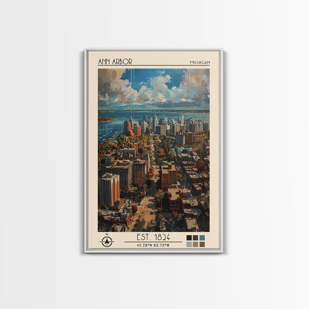 Ann Arbor Travel Poster, Framed Canvas Print, Travel Art Print, Modern Wall Decor, City Wall Art, Minimalist Poster, Travel Wall Art