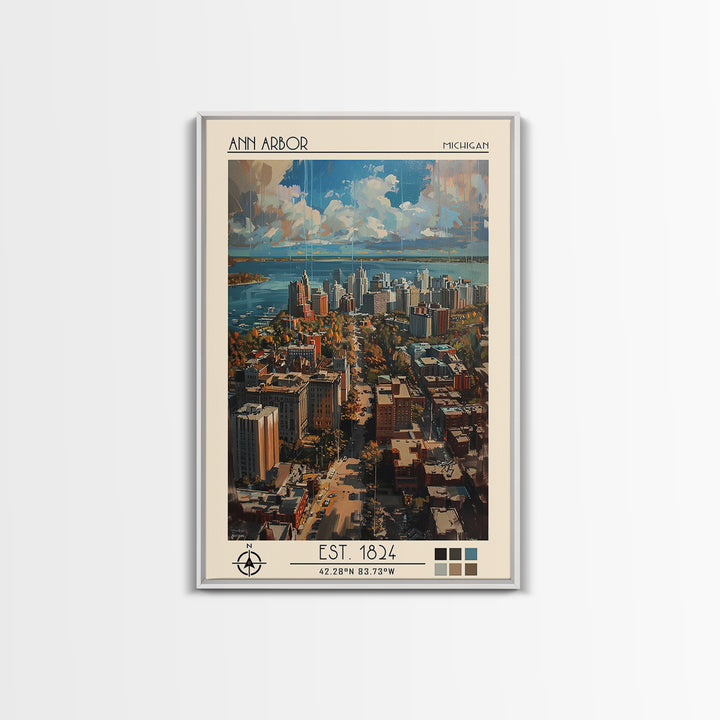 Ann Arbor Travel Poster, Framed Canvas Print, Travel Art Print, Modern Wall Decor, City Wall Art, Minimalist Poster, Travel Wall Art