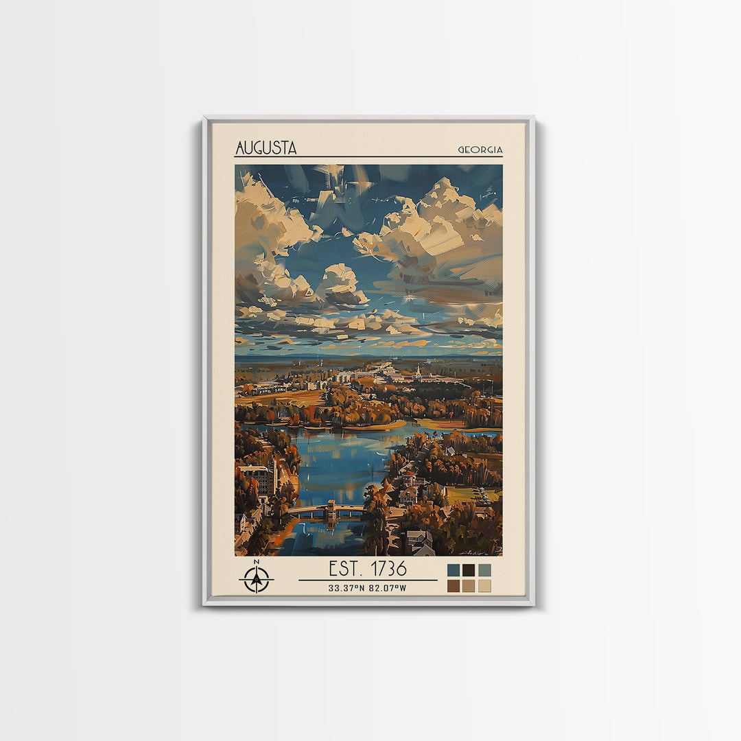 Augusta Travel Poster, Framed Canvas Print, City Travel Poster, Travel Wall Decor, Art Print, Retro Wall Art, Travel Decor, Wall Art