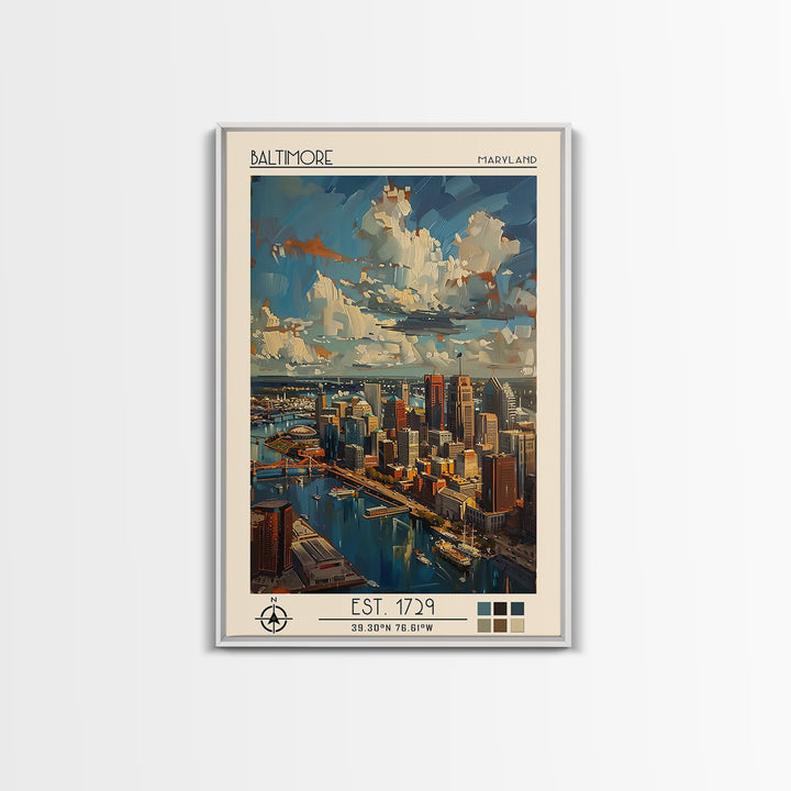 Baltimore Travel Poster, Framed Canvas Print, City Travel Poster, Travel Wall Art, Retro Wall Art, Modern Wall Decor, Fine Art Print