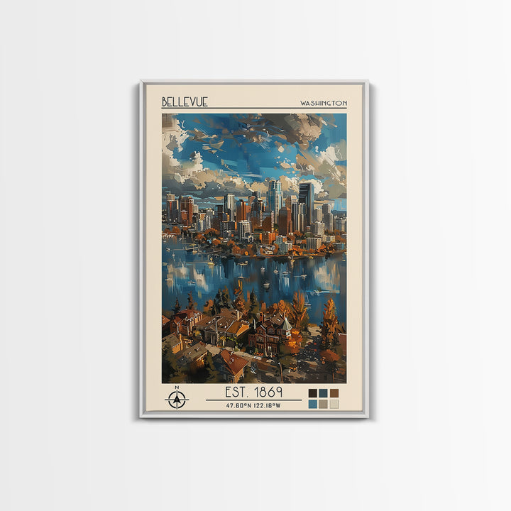 Bellevue Travel Poster, Framed Canvas Print, Travel Wall Decor, Minimalist Poster, Modern Wall Decor, Travel Print, Gallery Wall Set