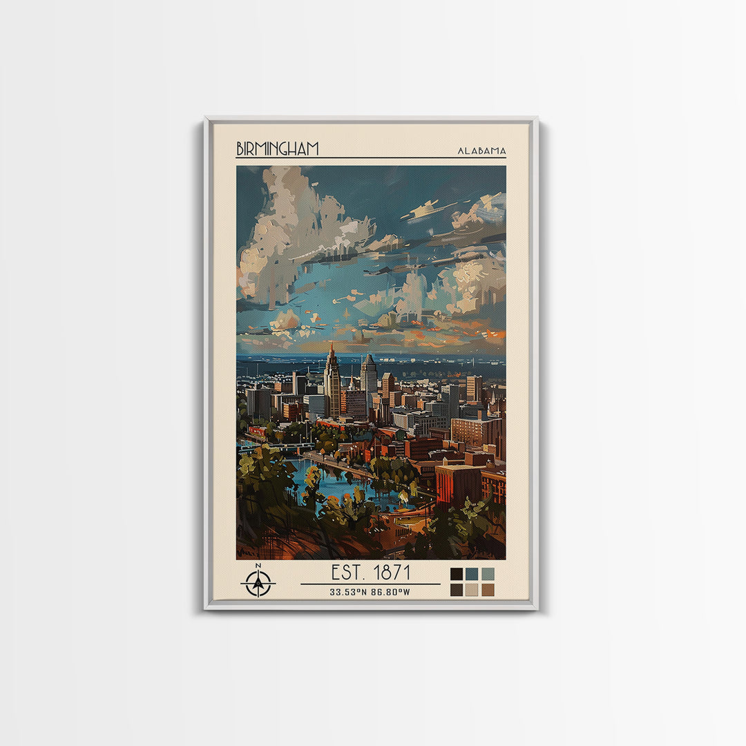 Birmingham Travel Poster, Framed Canvas Print, Travel Wall Art, City Wall Art, Modern Wall Decor, Wanderlust Gift, Travel Wall Decor