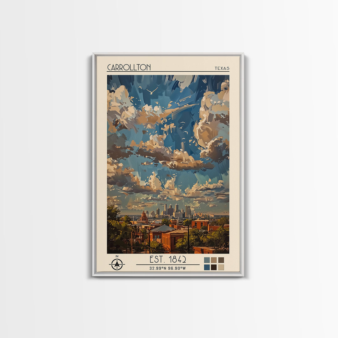 Carrollton Travel Poster, Framed Canvas Print, Travel Prints, Landscape Art, Vintage City Poster, Vintage Travel Print, Poster Print