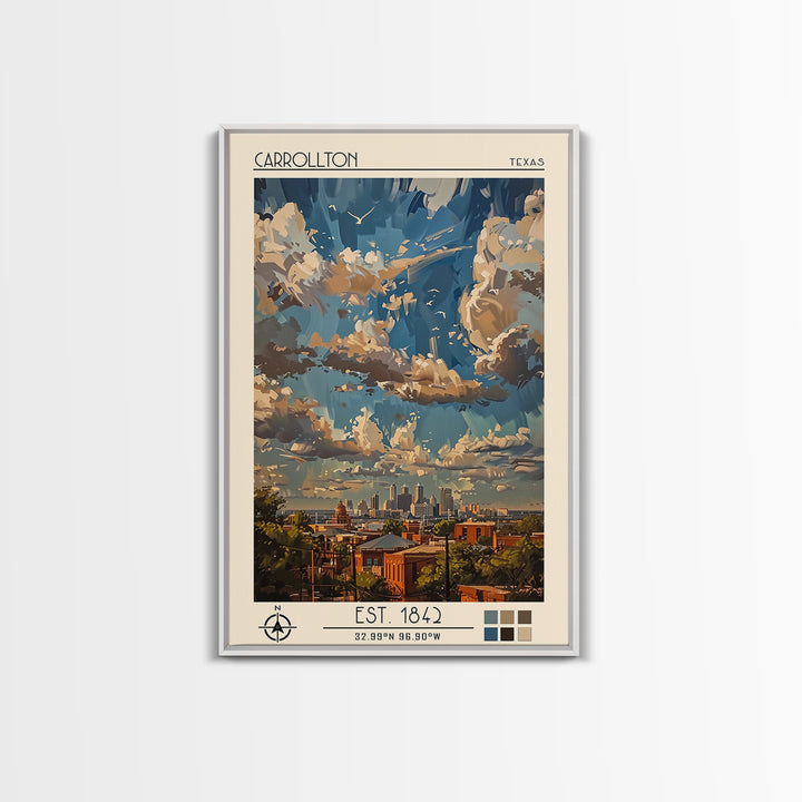 Carrollton Travel Poster, Framed Canvas Print, Travel Prints, Landscape Art, Vintage City Poster, Vintage Travel Print, Poster Print