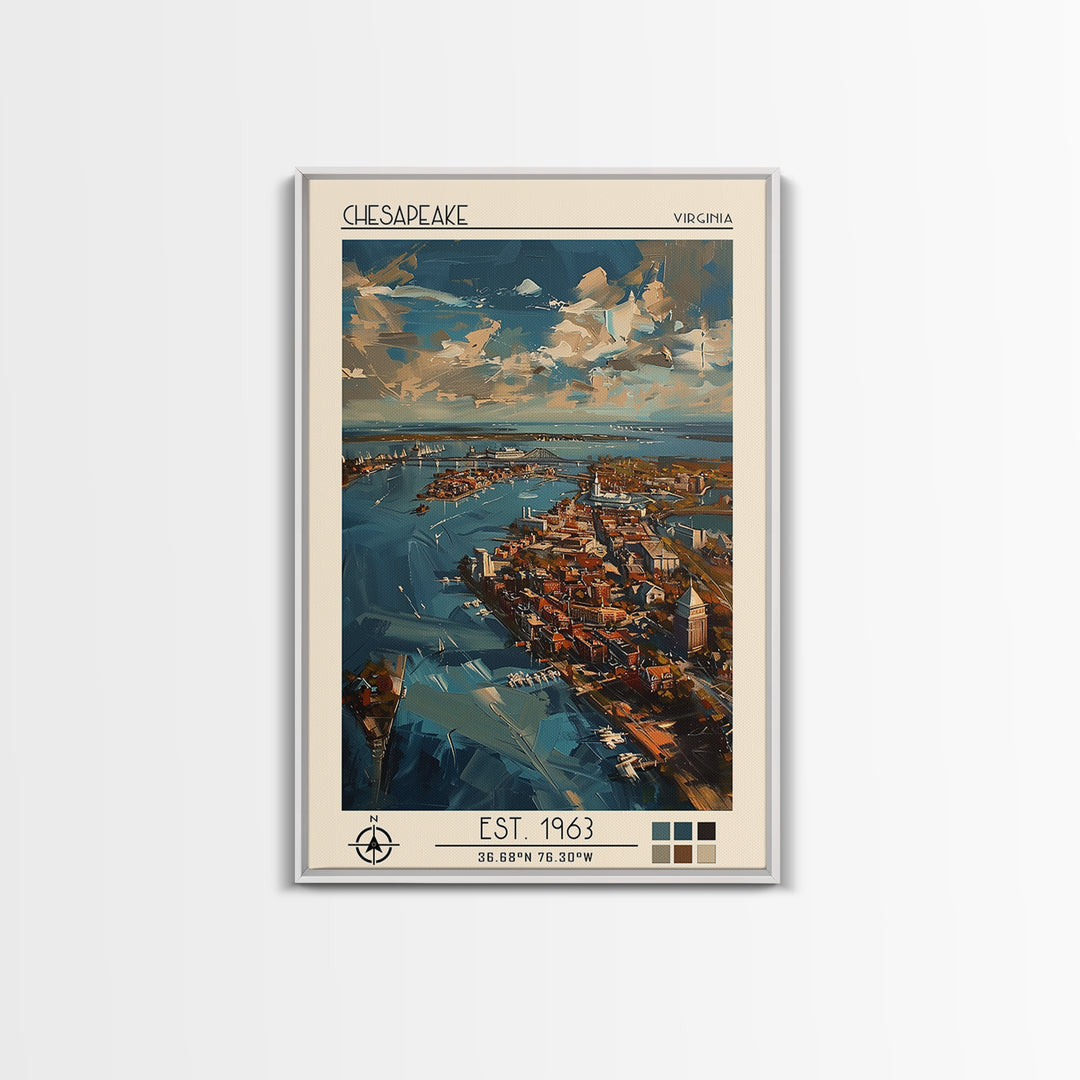 Chesapeake Travel Poster, Framed Canvas Print, Retro Wall Art, Travel Print, Watercolor Cityscape, Travel Posters, Minimalist Poster