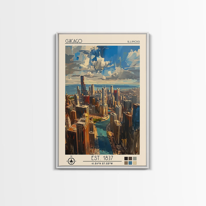 Chicago Travel Poster, Framed Canvas Print, City Art Print, Travel Wall Art, Poster Art, Travel Print, Travel Decor, Wanderlust Gift