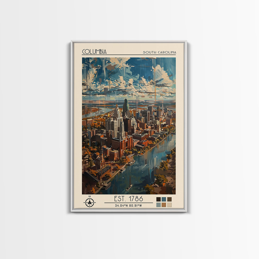 Columbia Travel Poster, Canvas Print, Travel Wall Art, City Wall Art, Poster Art, Travel Art Print, City Illustration, Travel Prints