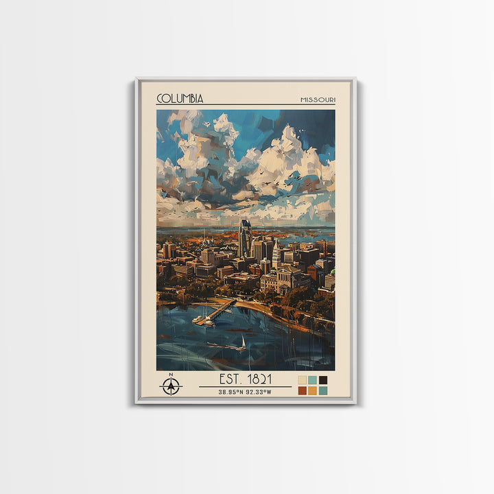 Columbia South Carolina Travel Poster, Framed Canvas Print, Travel Art Print, Modern Wall Decor, Living Room Wall Art, City Wall Art