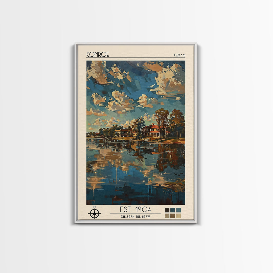 Conroe Travel Poster, Canvas Print, Retro Wall Art, Travel Print, Mid Century Wall Art, Vintage Travel, Poster Art, Travel Art Print