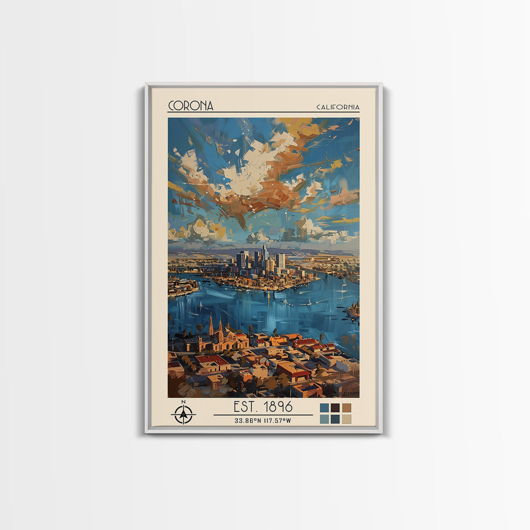 Corona Travel Poster, Framed Canvas Print, Travel Prints, Landscape Art, Fine Art Print, Art Print, Mid Century Wall Art, Poster Art